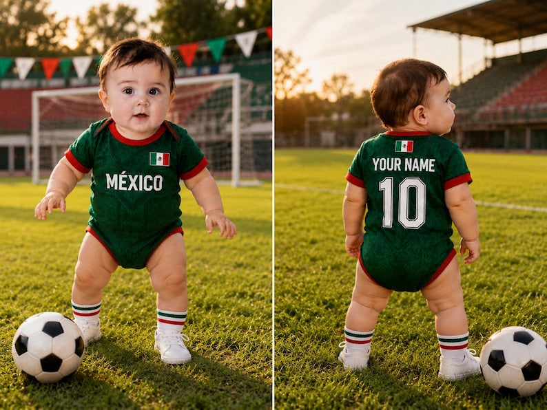 Personalized Mexico Baby Bodysuit, Custom Name Mexican Flag Newborn Outfit
