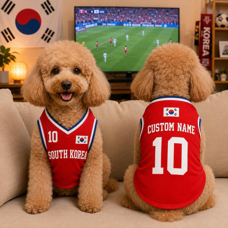 Custom SouthKorea Mesh Pet Jersey, Personalized Name & Number Soccer Shirt for Dogs Cats