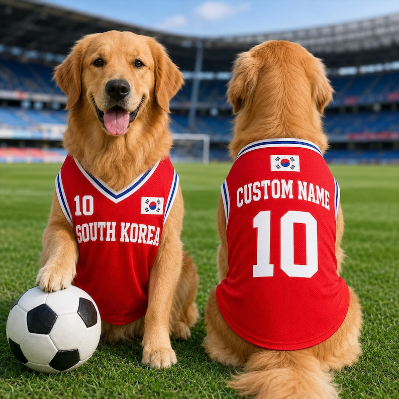 Custom SouthKorea Mesh Pet Jersey, Personalized Name & Number Soccer Shirt for Dogs Cats