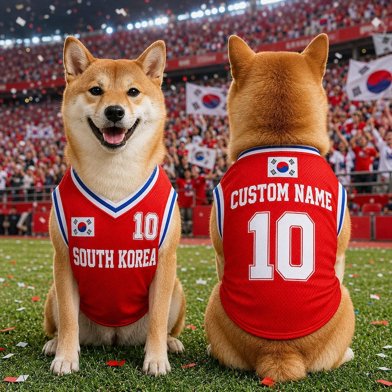 Custom SouthKorea Mesh Pet Jersey, Personalized Name & Number Soccer Shirt for Dogs Cats