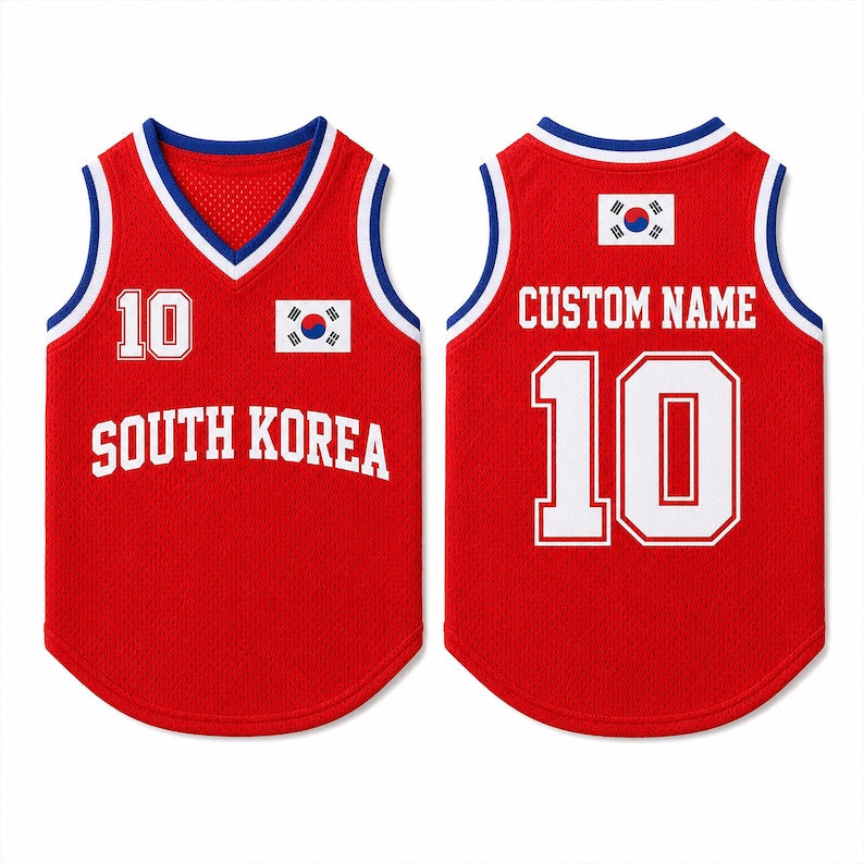Custom SouthKorea Mesh Pet Jersey, Personalized Name & Number Soccer Shirt for Dogs Cats