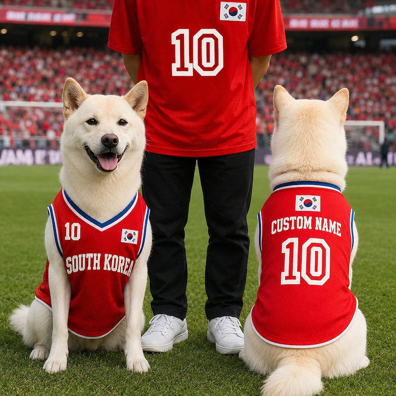 Custom SouthKorea Mesh Pet Jersey, Personalized Name & Number Soccer Shirt for Dogs Cats