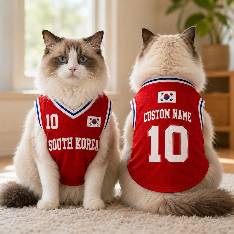 Custom SouthKorea Mesh Pet Jersey, Personalized Name & Number Soccer Shirt for Dogs Cats