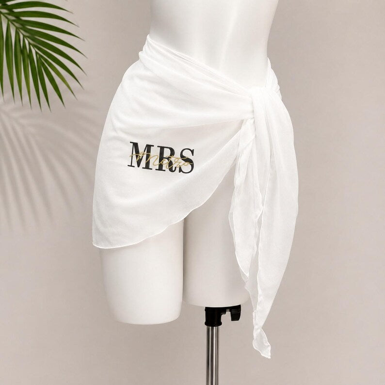 Personalized Embroidered Beach Wrap for Women, Custom Name Sarong Monogram Beach Cover Up