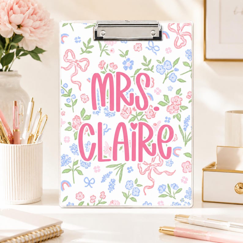 Custom Vintage Floral Teacher Acrylic Clipboard: Personalized Back To School Teacher Gift