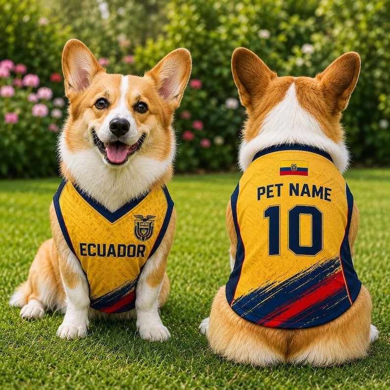 Personalized Ecuador Mesh Pet Soccer Jersey, Ecuador Football Shirt
