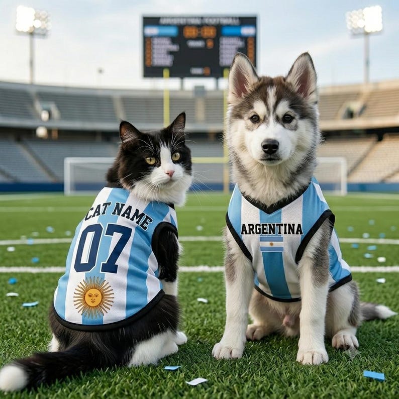 Custom Argentina Mesh Pet Football Jersey, Personalized Outfit for Dogs Cats
