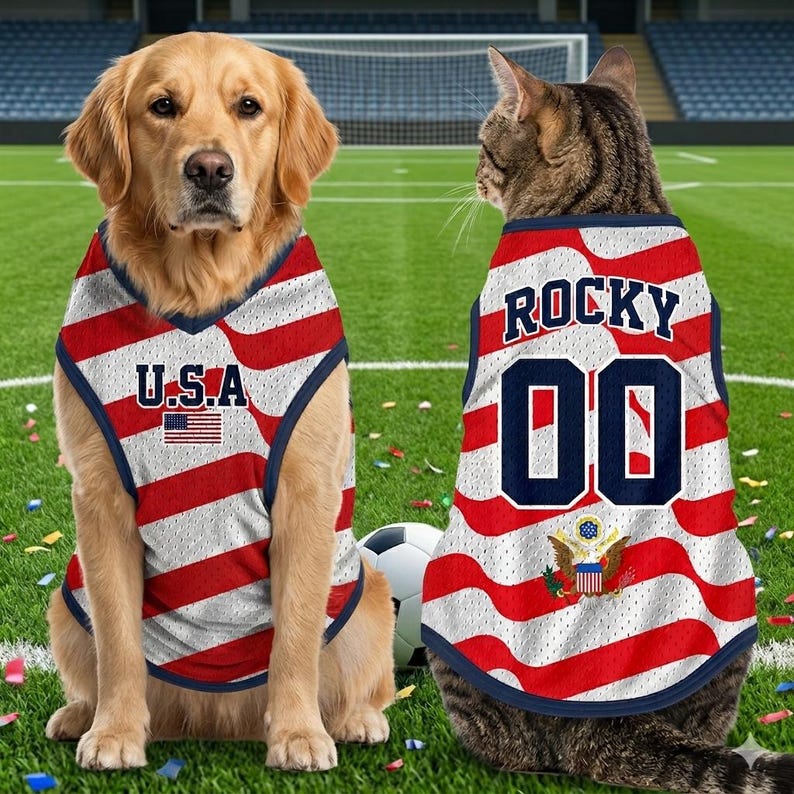 Custom USA Mesh Pet Jersey, Personalized Outfit for Dogs Cats