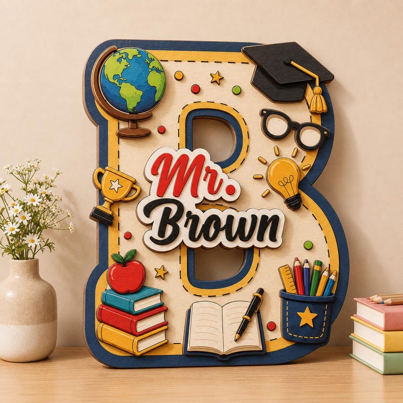 Custom Teacher Door Sign Personalized Teacher Door Sign, Custom Name Wood Letter Personalized Teacher Name Sign