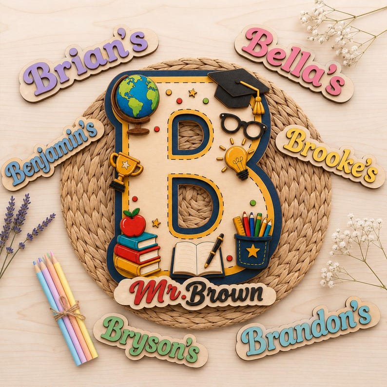 Custom Teacher Door Sign Personalized Teacher Door Sign, Custom Name Wood Letter Personalized Teacher Name Sign