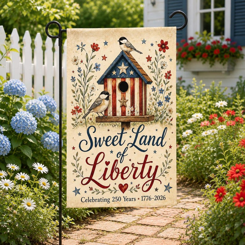 Sweet Land of Liberty America 250 Garden Flag, 1776-2026 Patriotic Yard Flag