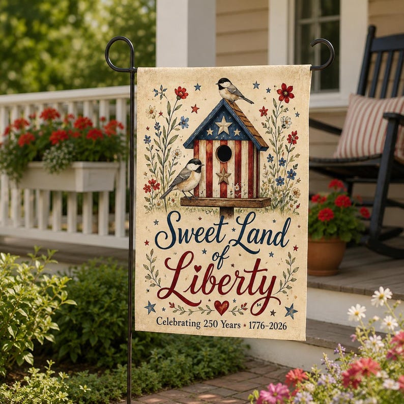 Sweet Land of Liberty America 250 Garden Flag, 1776-2026 Patriotic Yard Flag
