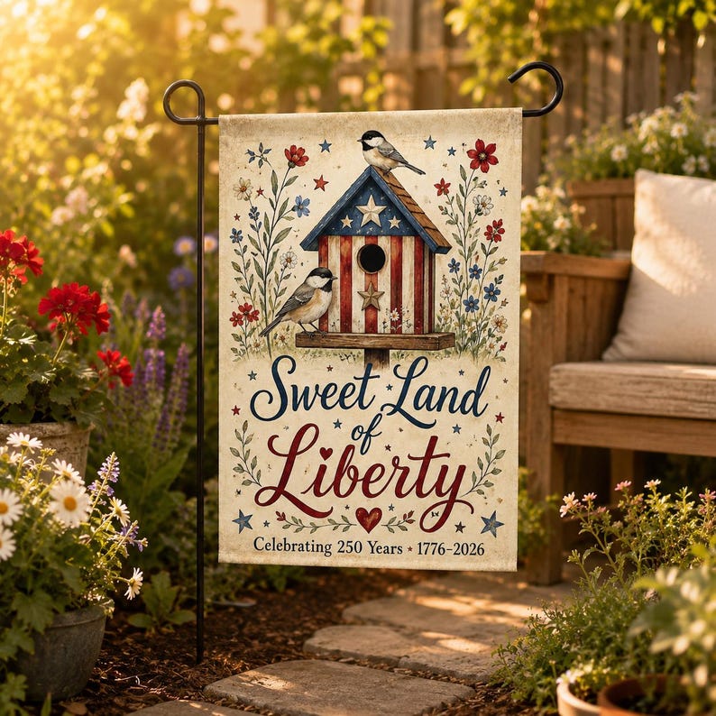 Sweet Land of Liberty America 250 Garden Flag, 1776-2026 Patriotic Yard Flag