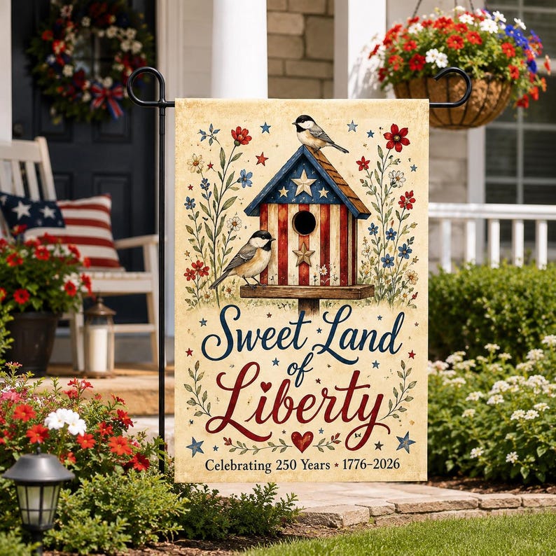 Sweet Land of Liberty America 250 Garden Flag, 1776-2026 Patriotic Yard Flag
