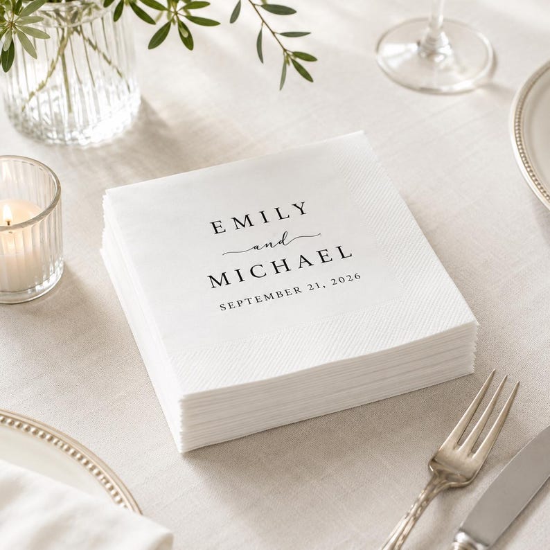 Custom Wedding Napkins with Text, Personalized Wedding Cocktail Napkins for Engagement