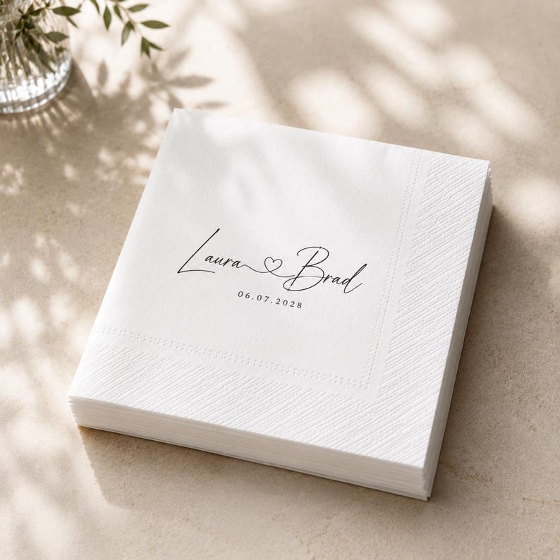 Custom Wedding Napkins with Text, Personalized Wedding Cocktail Napkins for Engagement