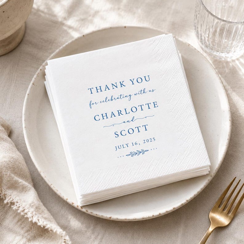 Custom Wedding Napkins with Text, Personalized Wedding Cocktail Napkins for Engagement