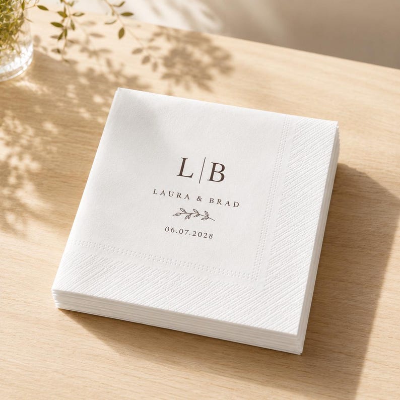 Custom Wedding Napkins with Text, Personalized Wedding Cocktail Napkins for Engagement