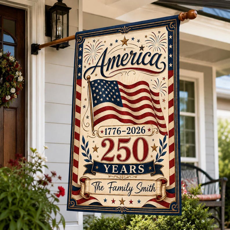 Personalized America 250 Garden Flag, Custom Family Name Patriotic Yard Flag