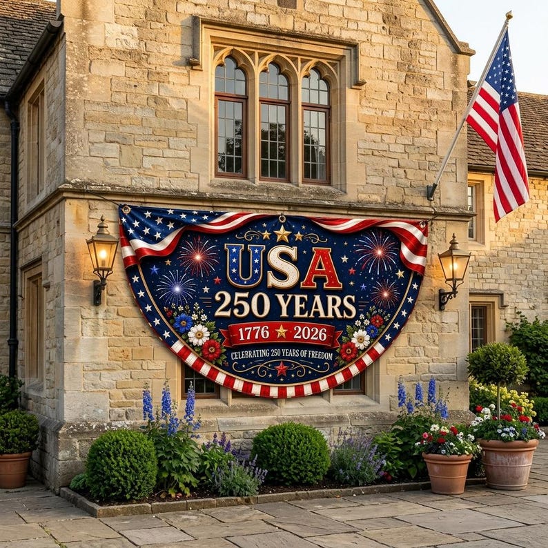 USA 250th Anniversary Banner, 1776-2026 Patriotic Porch Decor