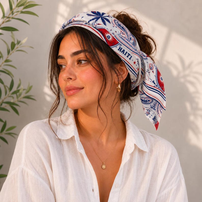 Custom Haiti Scarf, Custom Haiti Bandana, Beautiful Soft Haitian Flag Pattern Scarf