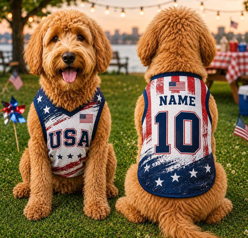 Personalized USA Football Mesh Jersey Name Number, Cute Puppy Sportswear Pet Jersey