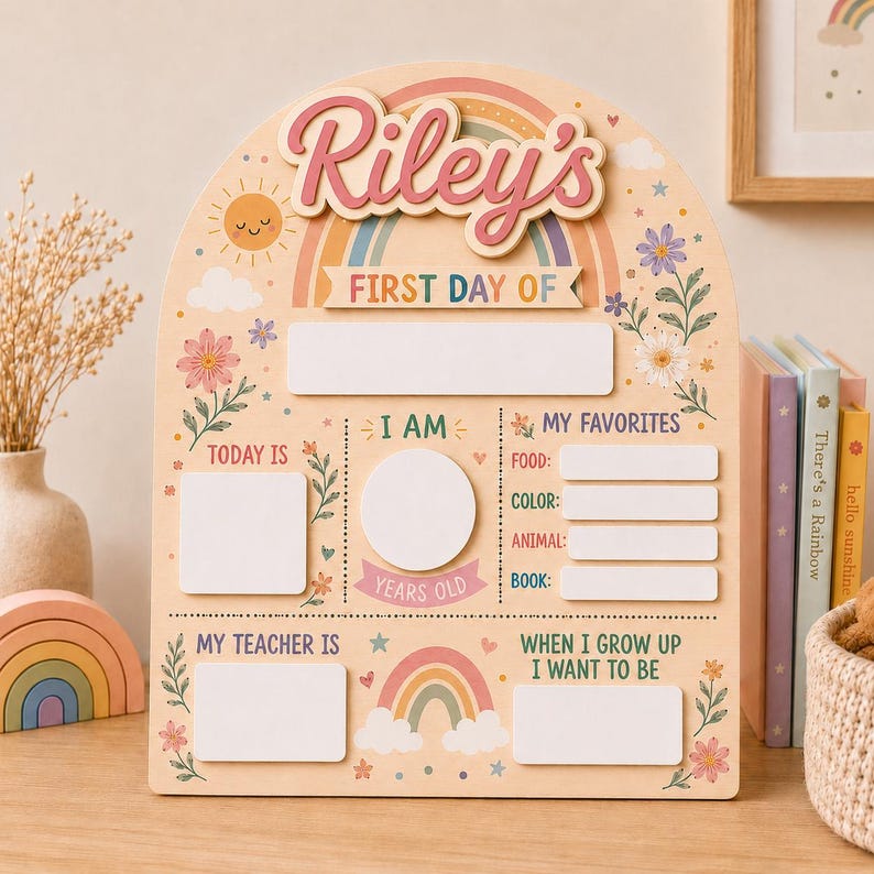 Personalized First and Last Day of School Sign, Back to School Board Kids Gift