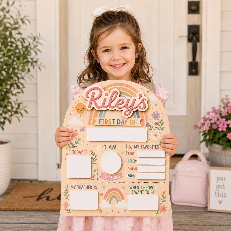 Personalized First and Last Day of School Sign, Back to School Board Kids Gift