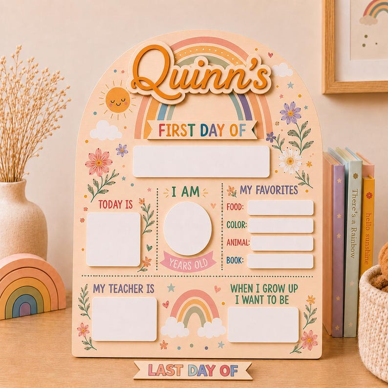 Personalized First and Last Day of School Sign, Back to School Board Kids Gift