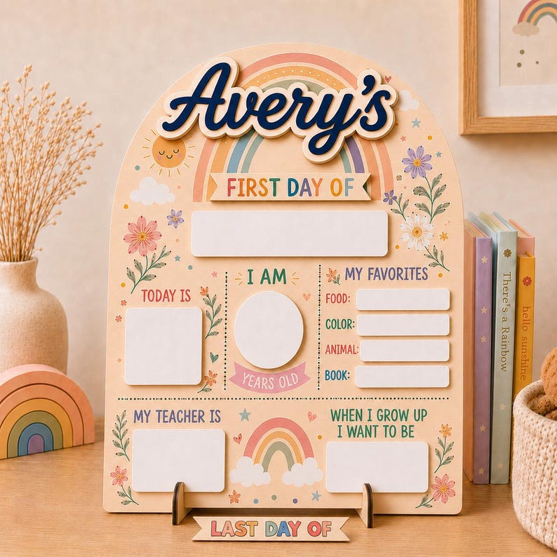 Personalized First and Last Day of School Sign, Back to School Board Kids Gift
