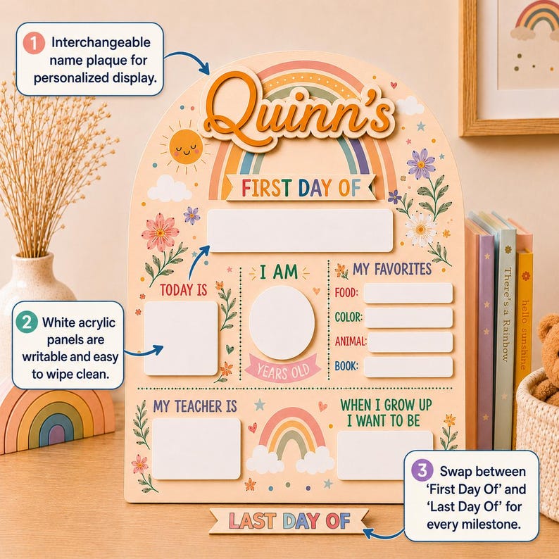 Personalized First and Last Day of School Sign, Back to School Board Kids Gift