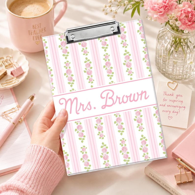 Custom Vintage Grandmillennial Floral Teacher Acrylic Clipboard: Back To School Teacher Gift