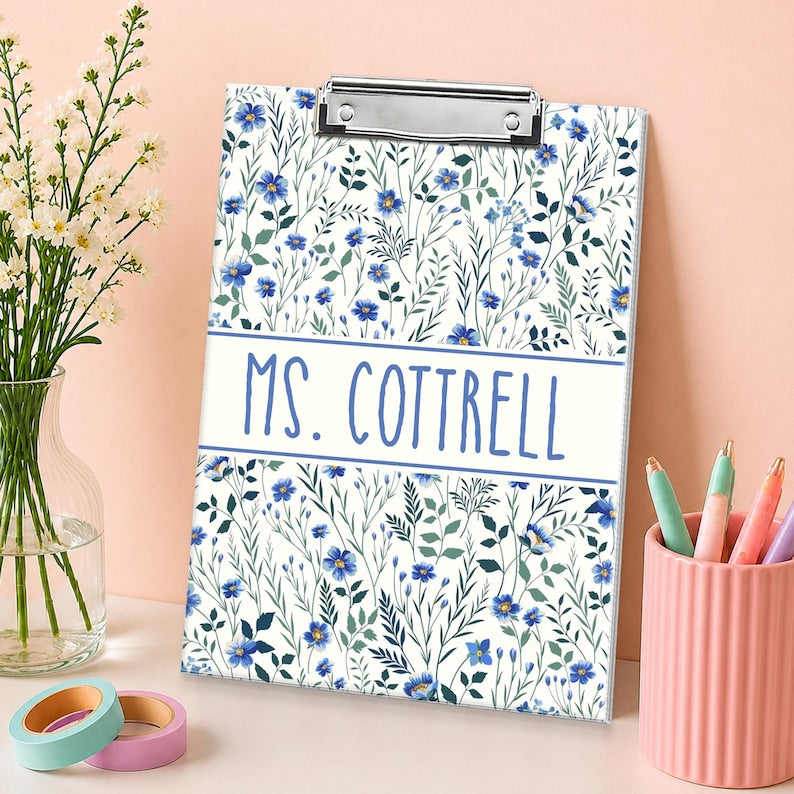 Custom Vintage Grandmillennial Floral Teacher Acrylic Clipboard: Back To School Teacher Gift