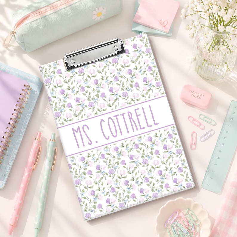 Custom Vintage Grandmillennial Floral Teacher Acrylic Clipboard: Back To School Teacher Gift