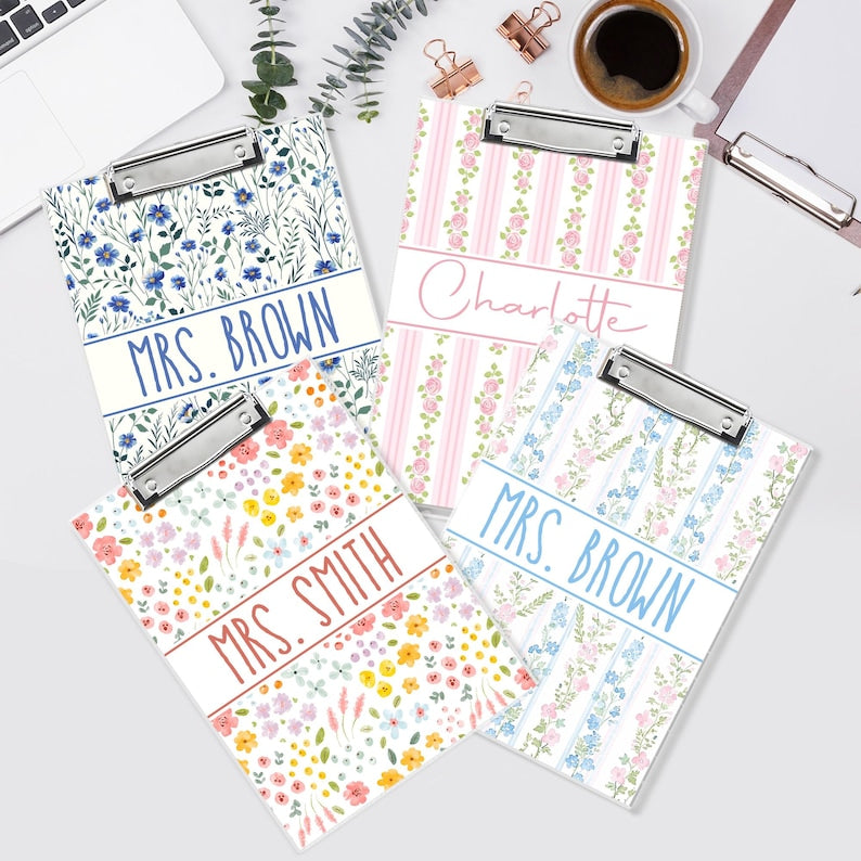 Custom Vintage Grandmillennial Floral Teacher Acrylic Clipboard: Back To School Teacher Gift