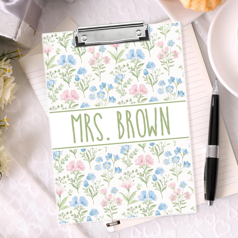 Custom Vintage Grandmillennial Floral Teacher Acrylic Clipboard: Back To School Teacher Gift