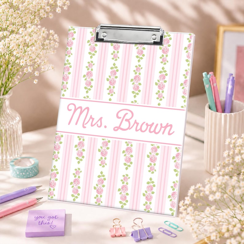 Custom Vintage Grandmillennial Floral Teacher Acrylic Clipboard: Back To School Teacher Gift