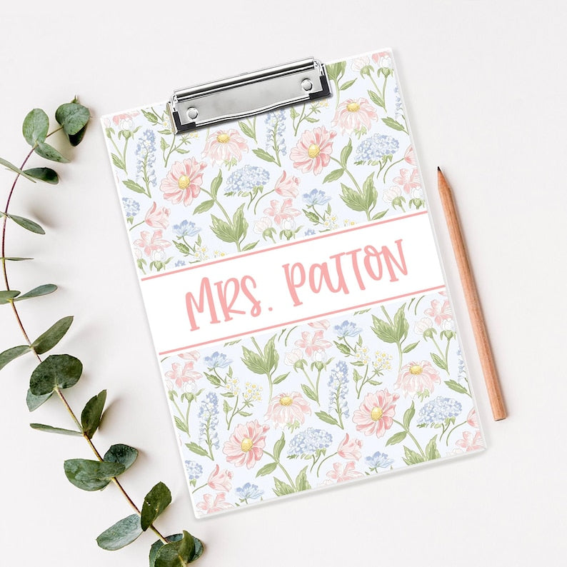 Custom Vintage Grandmillennial Floral Teacher Acrylic Clipboard: Back To School Teacher Gift