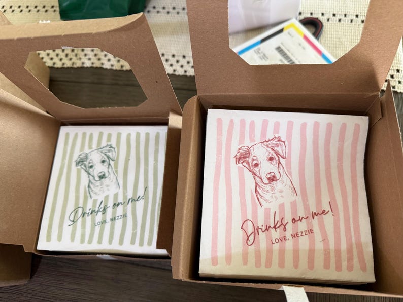 Custom Pet Napkins For Wedding, Personalized Dog And Cat Portrait From Photo, Dog Cocktail Engagement Serviettes