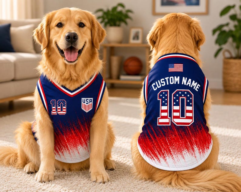 Personalized USA Mesh Pet Football Jersey, Custom Patriotic Pet Shirt