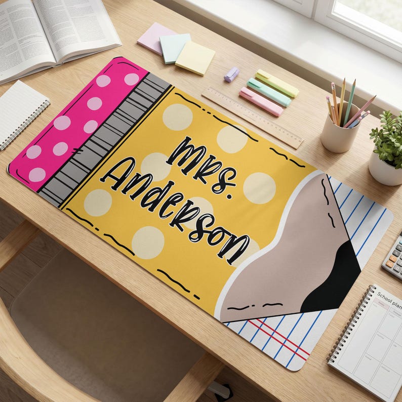Personalized Teacher Desk Mat, Custom Teacher Pencil Desk Mat With Name, Teacher Gifts