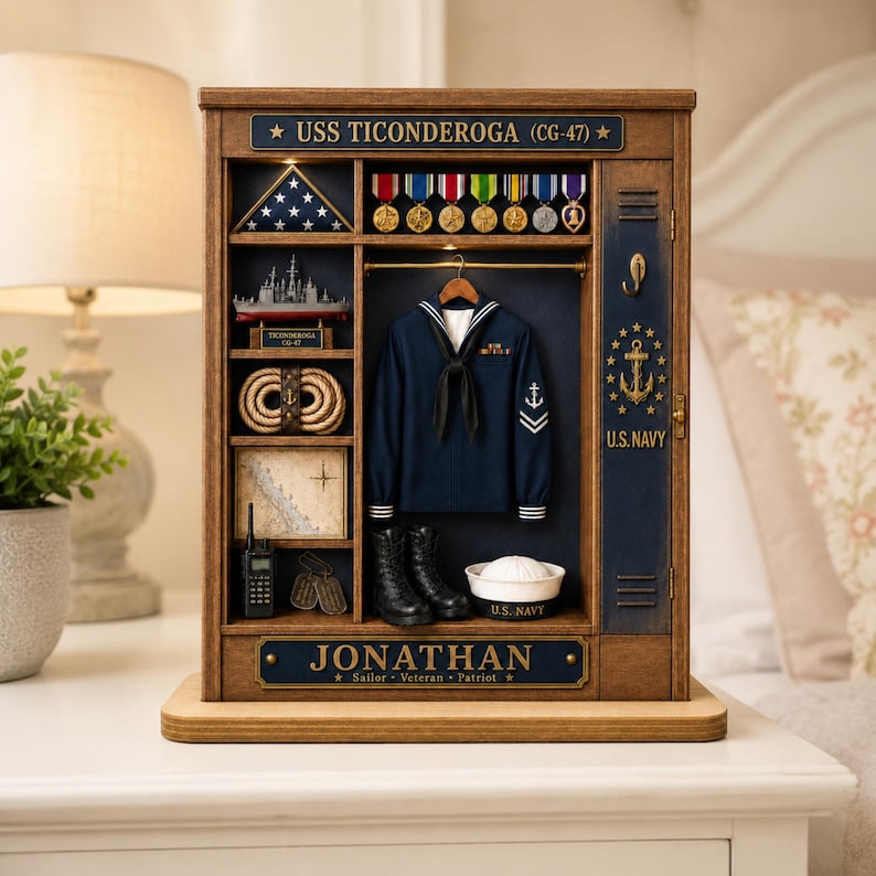 Custom Navy Sailor Wooden Plaque, Military Retirement Gift, US Navy Decor, Veteran Shadow Box