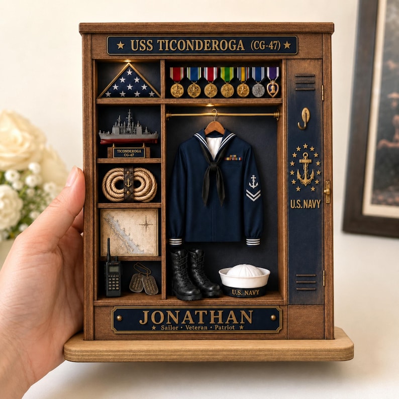 Custom Navy Sailor Wooden Plaque, Military Retirement Gift, US Navy Decor, Veteran Shadow Box
