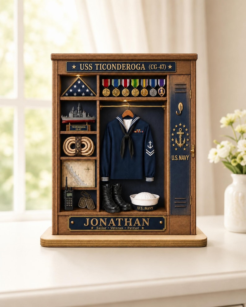Custom Navy Sailor Wooden Plaque, Military Retirement Gift, US Navy Decor, Veteran Shadow Box
