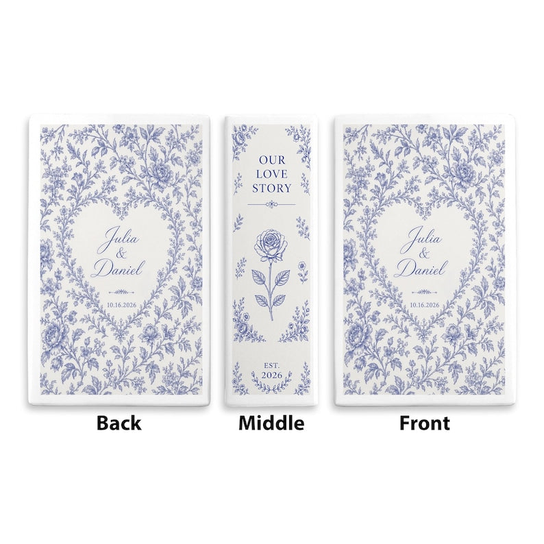 Custom Wedding Ceramic Book Vase, Engagement Toile De Jouy Flower Vase