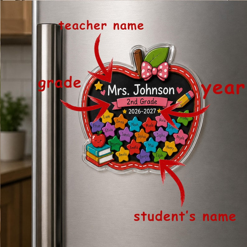 Custom Teacher Name Apple Magnet, Personalized Student Name Shaker Magnet