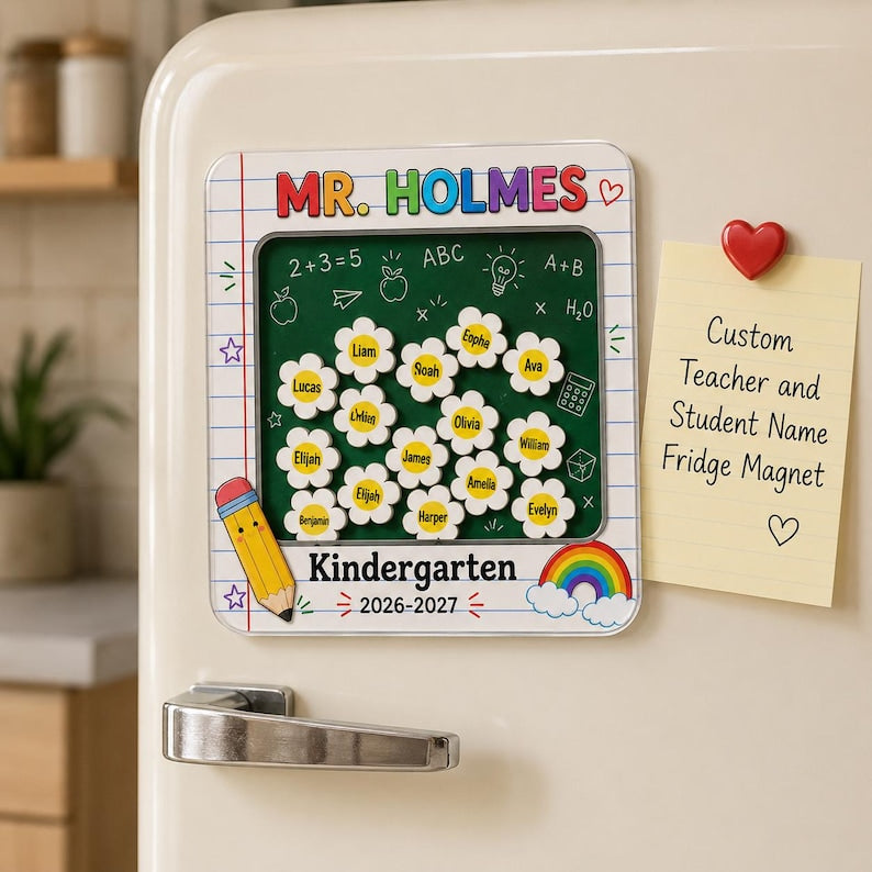 Personalized Teacher Magnet, Custom Classroom Magnet with Student Names, Kindergarten Teacher Gift