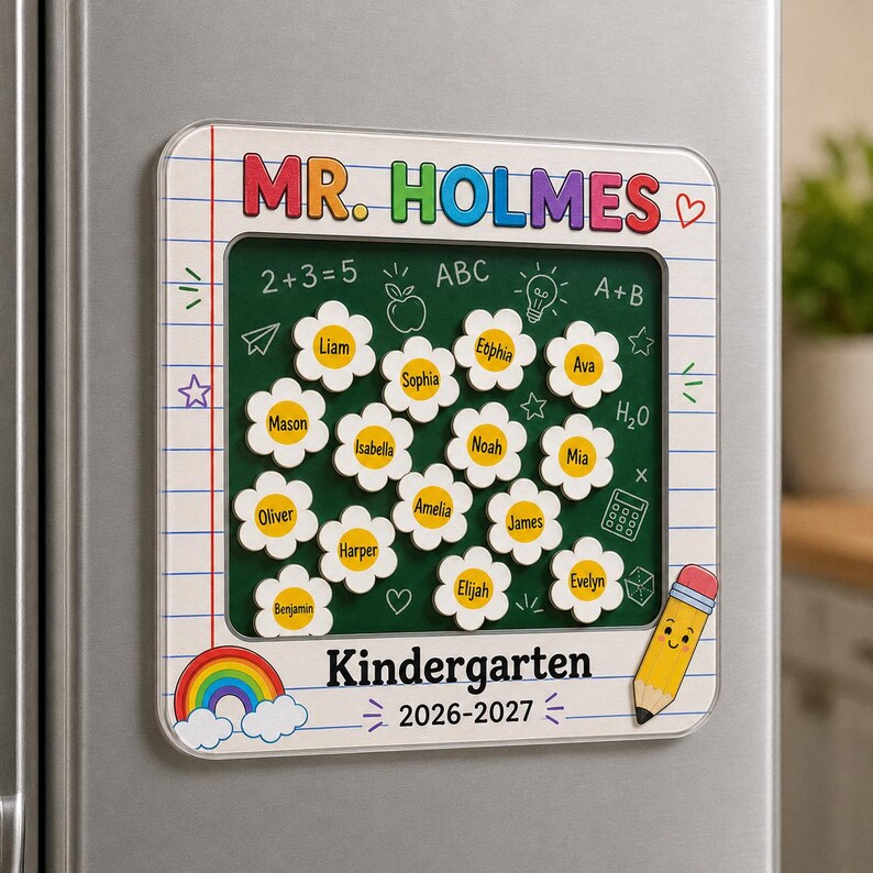 Personalized Teacher Magnet, Custom Classroom Magnet with Student Names, Kindergarten Teacher Gift