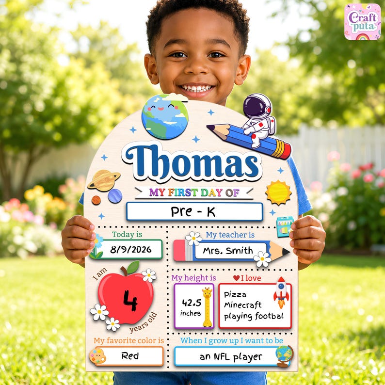 Custom First Day of School Sign, Back to School Board, Preschool Kindergarten 1st Day Photo Prop