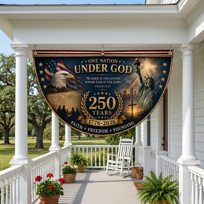 God Bless America 250th Anniversary Flag, One Nation Under God Christian Bunting